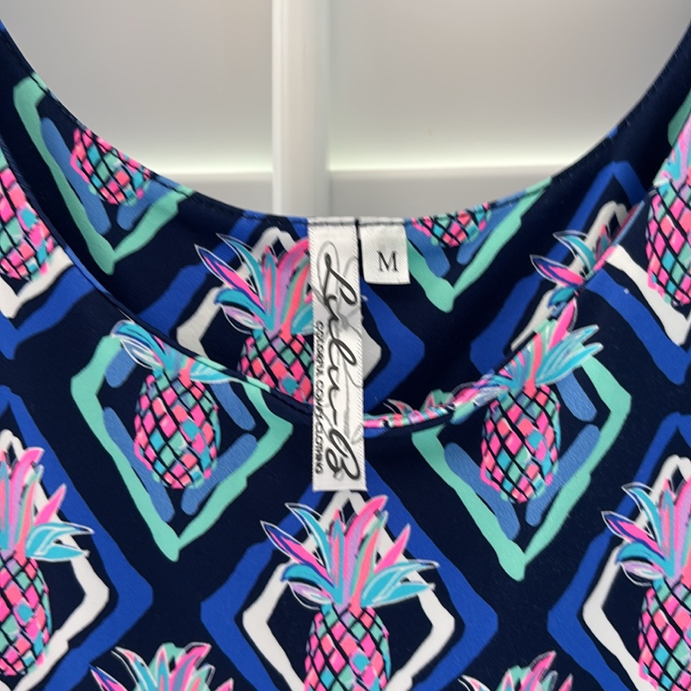 Lulu-B Navy Maxi Dress with Pink and Teal Geometric Print - Picture 4 of 6